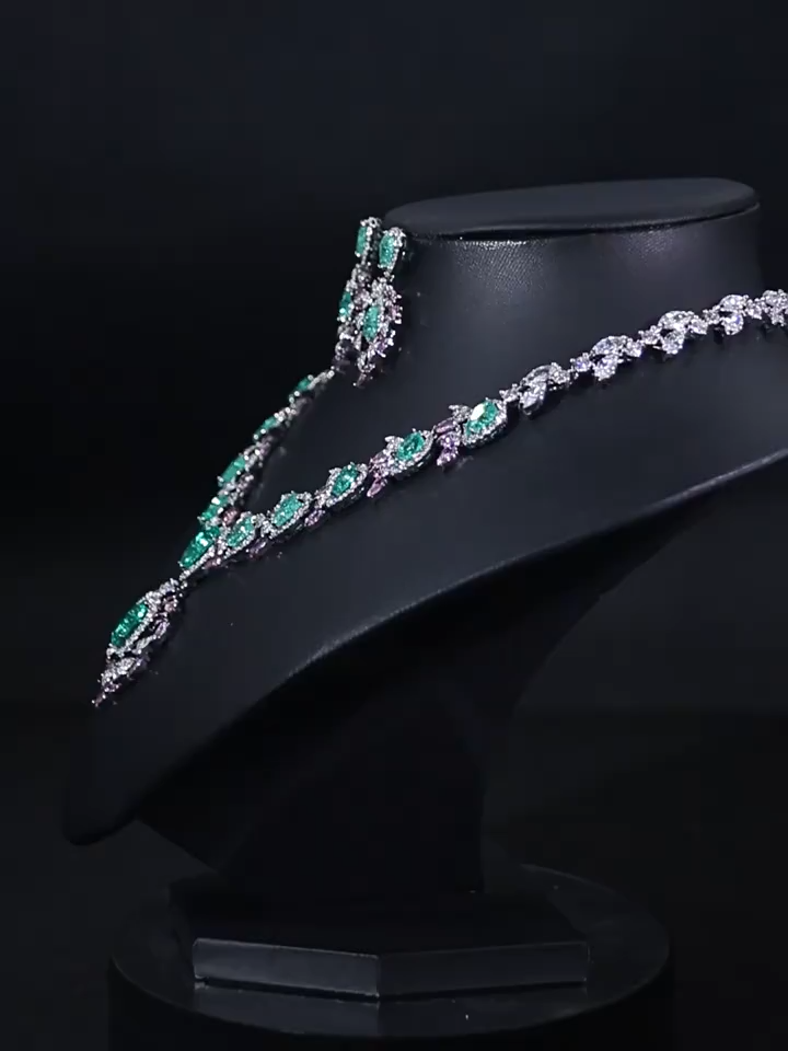 Bridal Jewelry Collection | Teardrop CZ Inlay with Multi-Color Design for Wedding Gowns