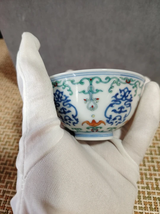 Doucai Five Blessings Honeysuckle Pattern Tea Cup