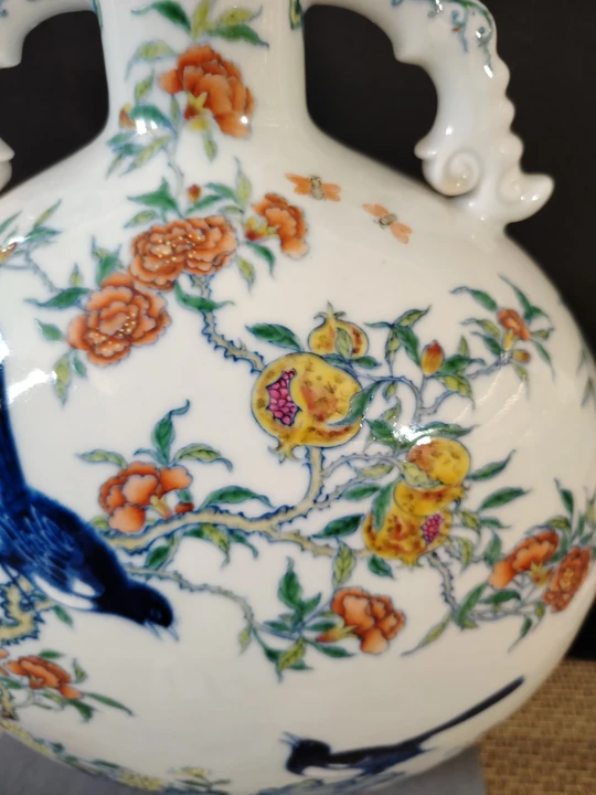 Doucai "Happiness on the Eyebrow" Double-Handle Flat Vase