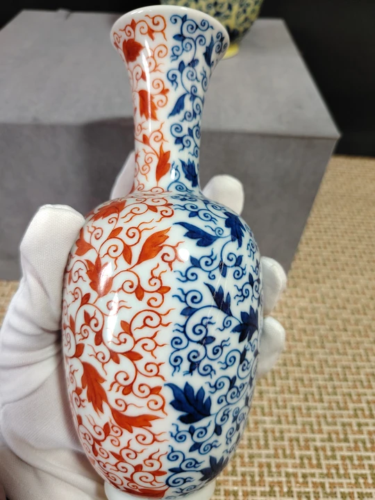 Blue and White with Iron-Red Overglaze Bottle