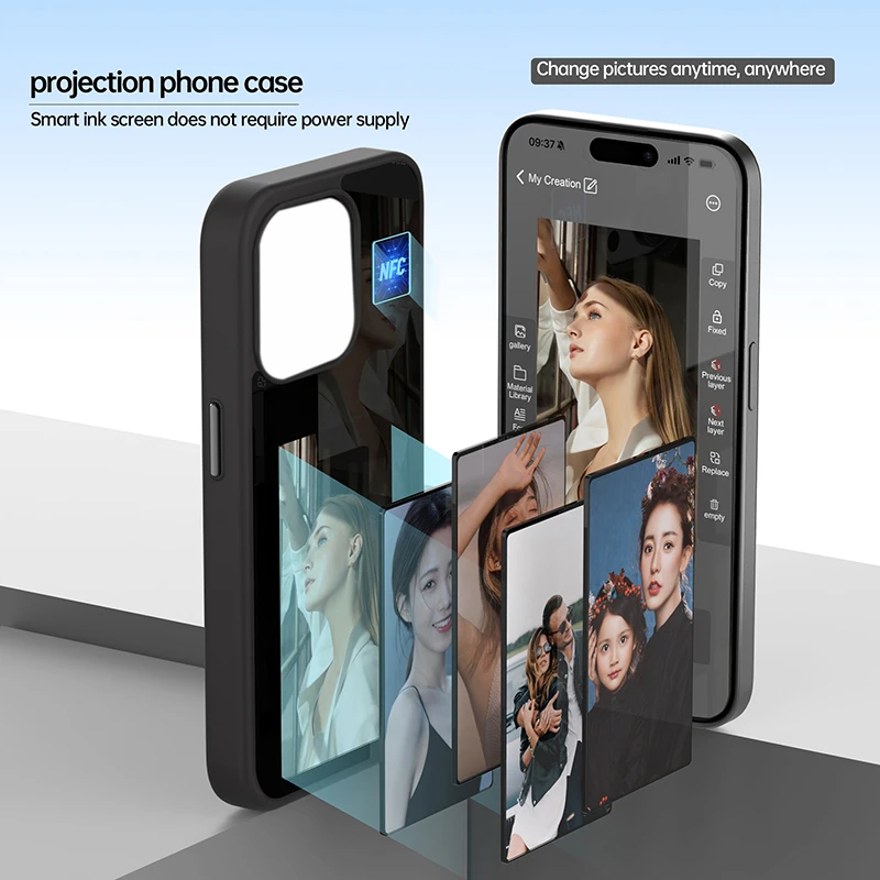 For iPhone Smart E Ink NFC Case Battery Free Custom Display