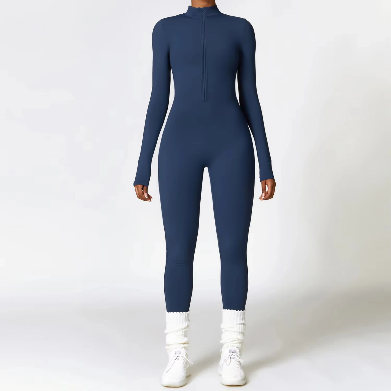 Women Tracksuit Yoga Set One Piece Jumpsuit Zipper Long Sleeved Fitness Sports Bodysuit 