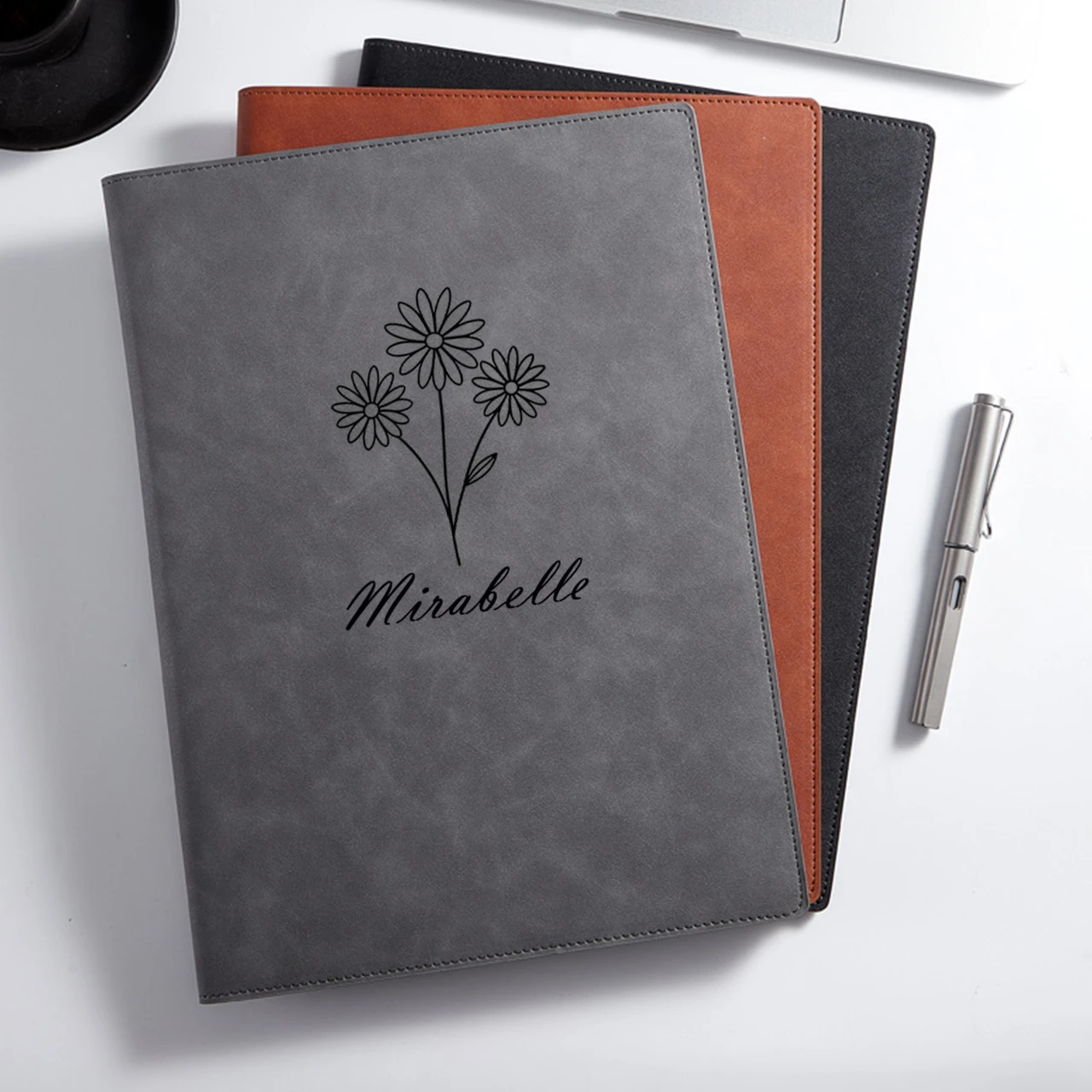 For DIY Personalized A4 PU Leather Folder Custom Business Portfolio