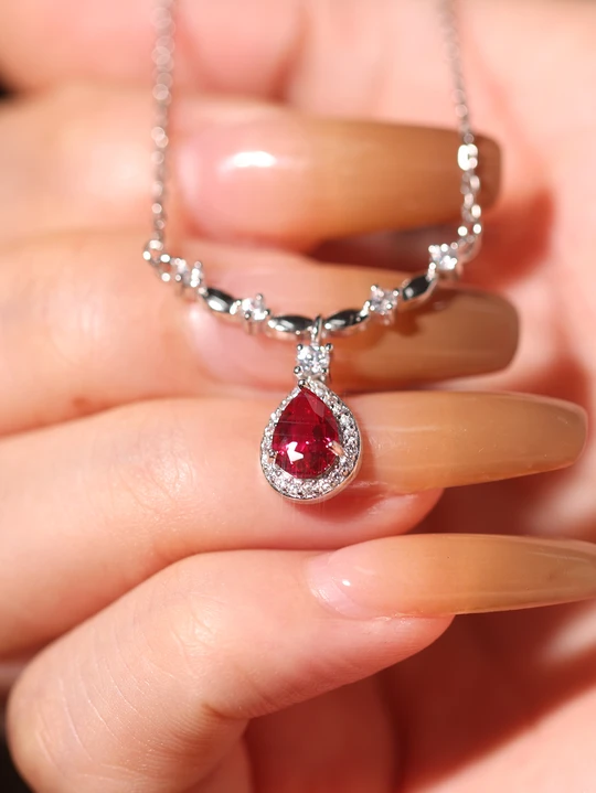 S925 Sterling Silver Ruby Adjustable Necklace For Women