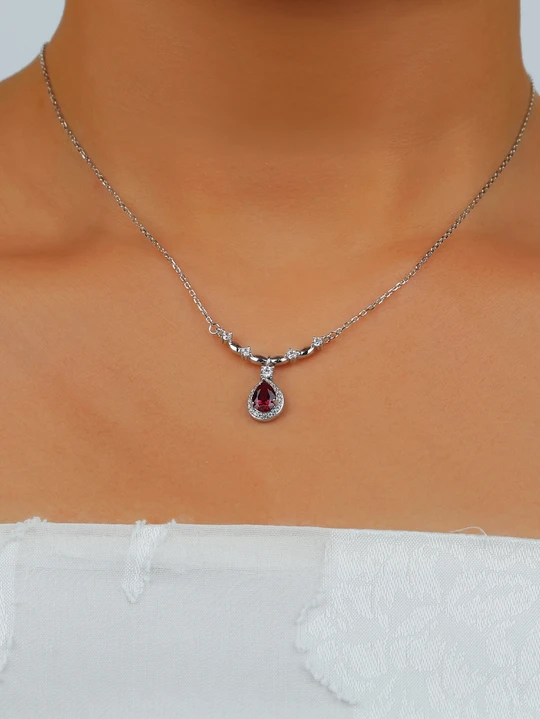 S925 Sterling Silver Ruby Adjustable Necklace For Women