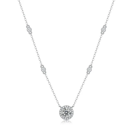 Moissanite S925 Sterling Silver Adjustable Necklace For Women 1CT