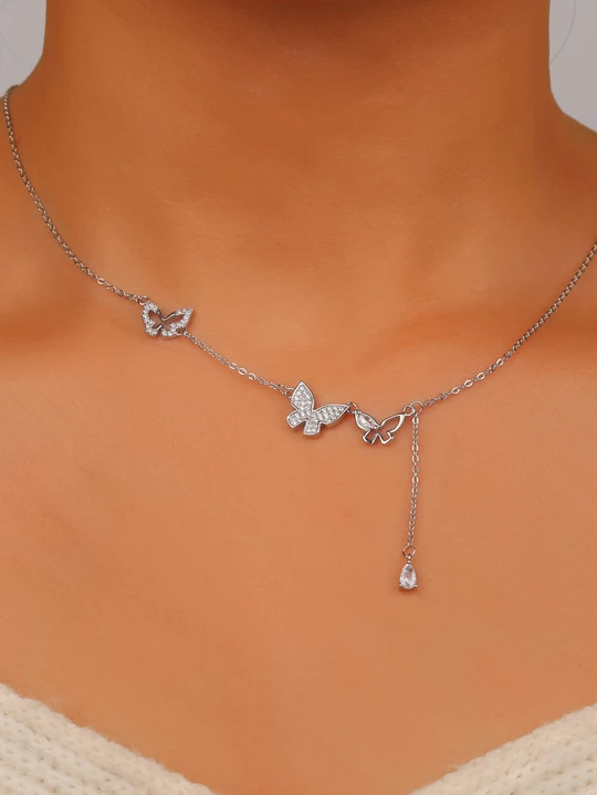  S925 Sterling Silver Adjustable Necklace in Butterfly Style for Women