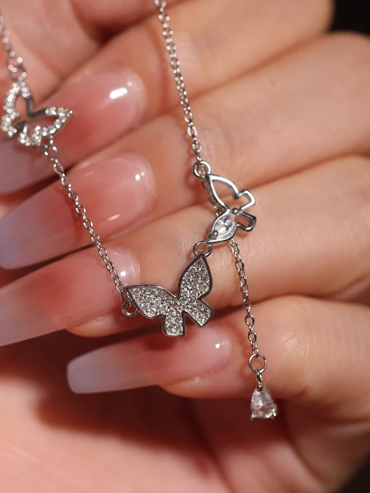  S925 Sterling Silver Adjustable Necklace in Butterfly Style for Women