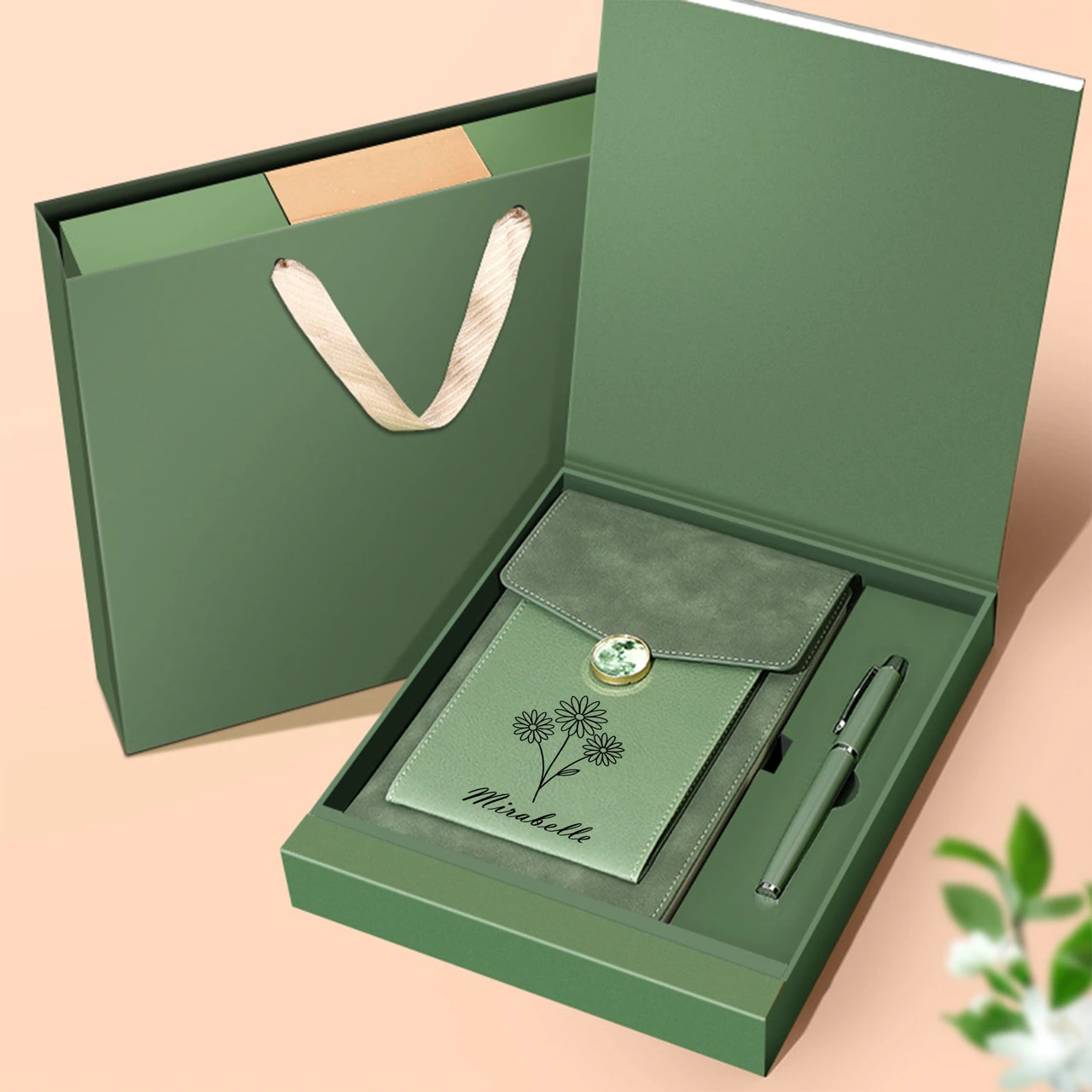 For DIY Personalized A5 Faux Leather Notebook Gift Set with Pen