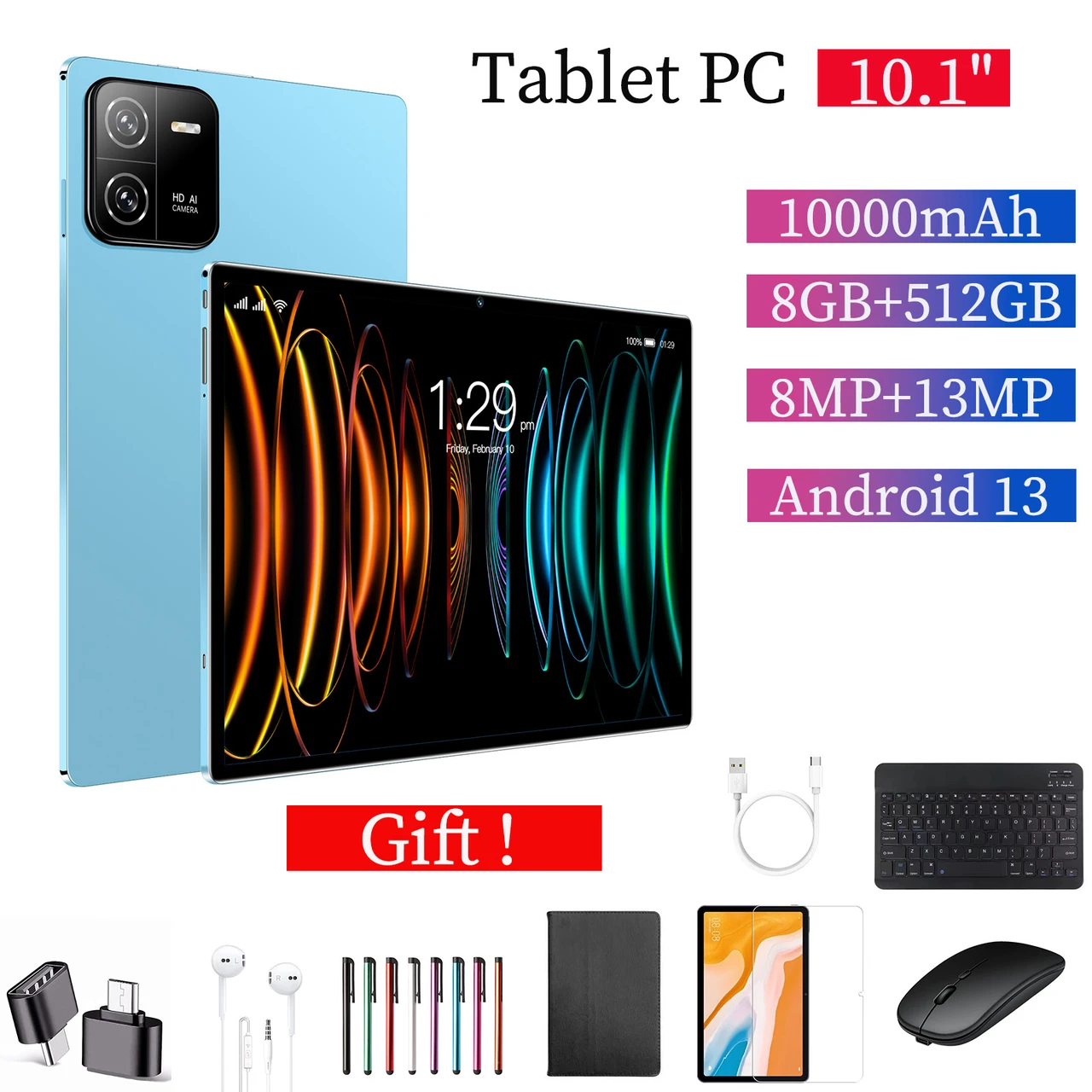 Android Tablet 10 Inch 10 Core Mini Tablets For Adults Gaming Tablet Computer Tablets With 8GB Ram+512GB Rom, 8000mAh, Front And Rear Cameras, Supports SIM Card Call Digital Notepad College Supplies