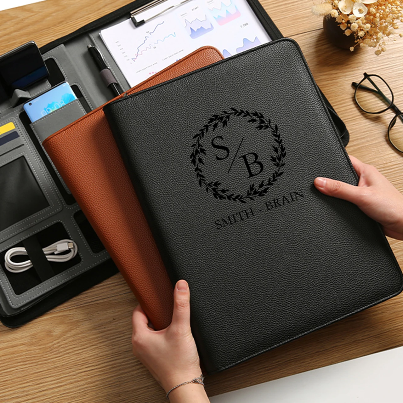 For DIY Custom Faux Leather Zipper Portfolio Folder Business Organizer