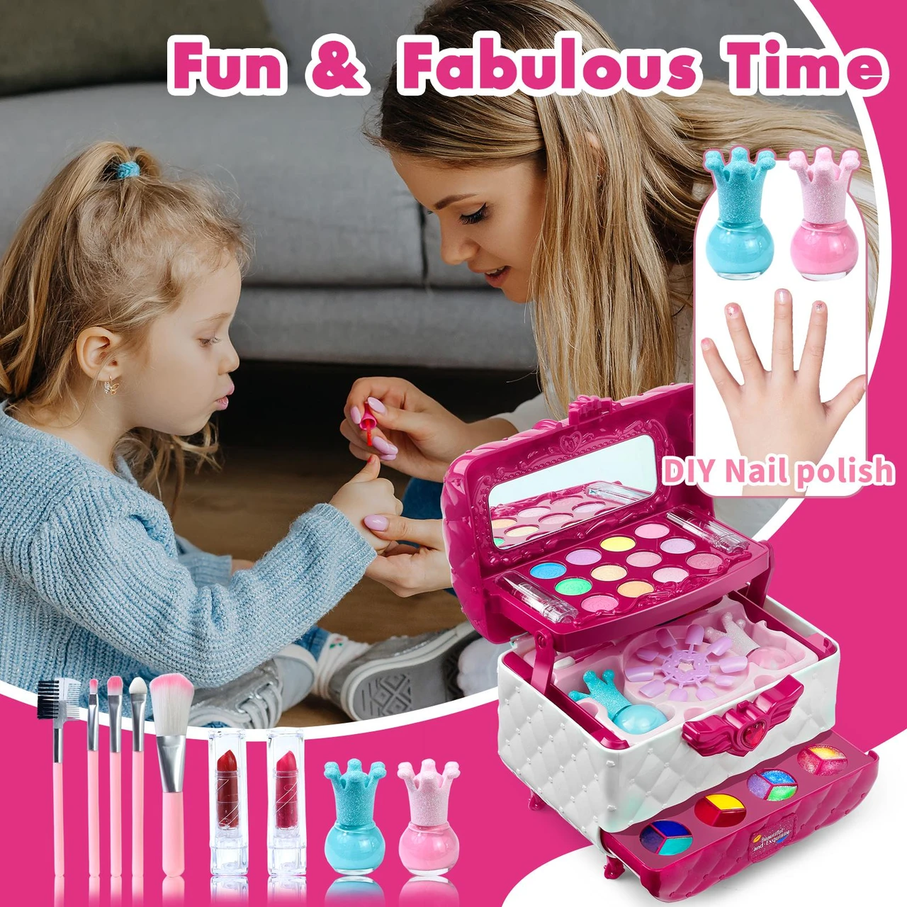Kids Washable Makeup Toys for Girls Makeup Kit for Kids Make up Set Real Makeup for Little Girls Toddlers Princess Christmas Birthday Gifts
