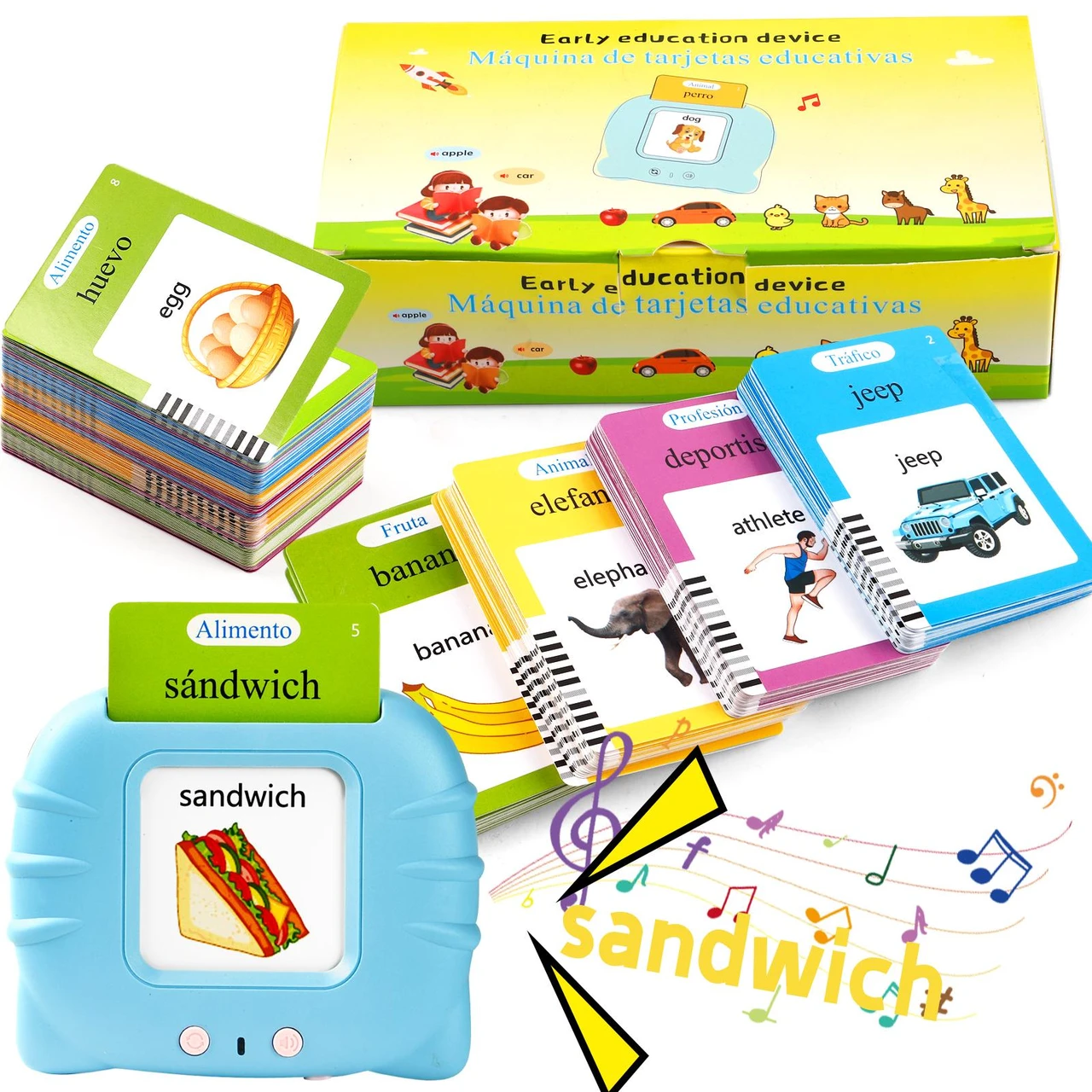 English & Spanish Bilingual Talking Flash Cards Toy for Kids with 224 Sight Words -  Educational Language Learning Toy