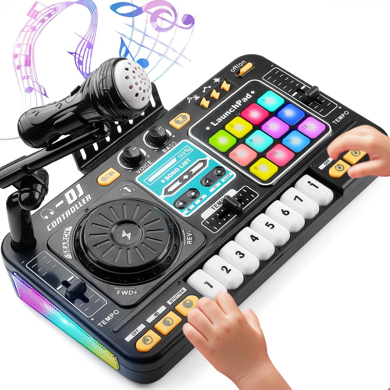 Bluetooth DJ Mixer Toy for Kids with Colorful Lights, Sound Effects & Music Fun Toys for 3-6 Years Old Boys Girls