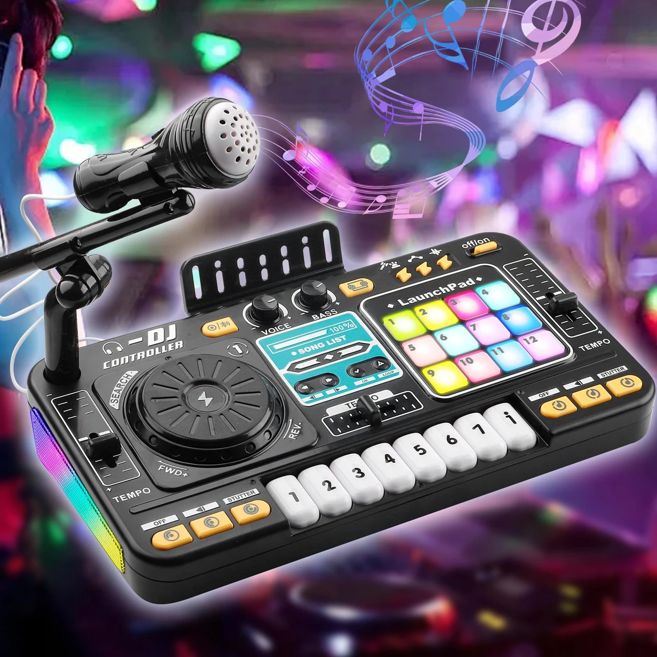 Bluetooth DJ Mixer Toy for Kids with Colorful Lights, Sound Effects & Music Fun Toys for 3-6 Years Old Boys Girls