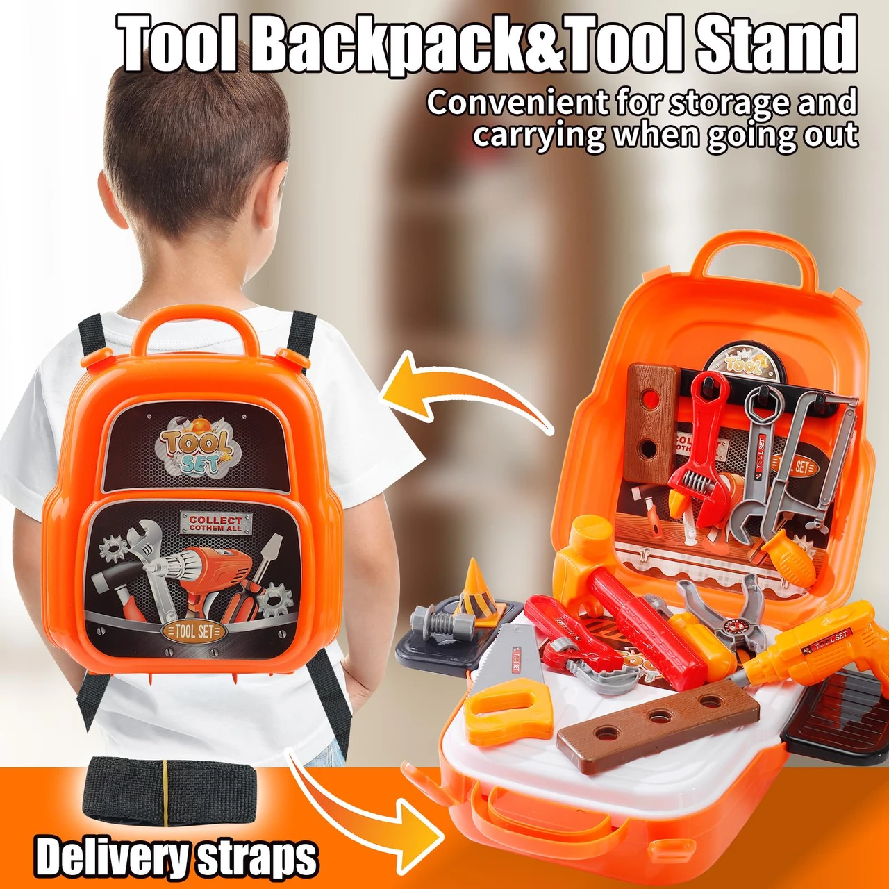 21PCS Kids Tool Set - Toddler Construction Tools with Toolbox & Electronic Drill, Pretend Play Set for Boys and Girls Aged 3-7, Birthday Gift for 3-6 Year Olds