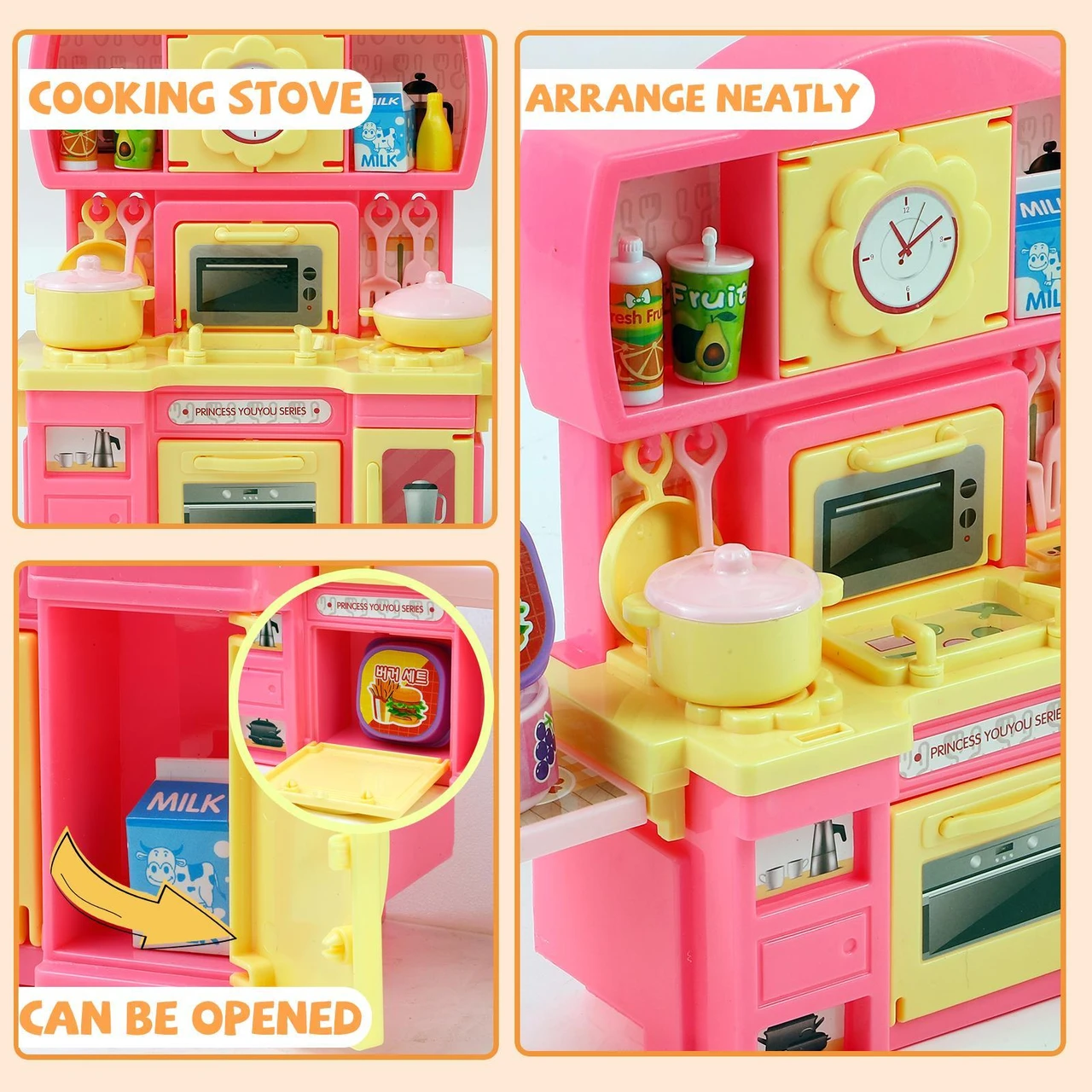 45 PCS Mini Play Kitchen Set, Toddler Kitchen Playset Pretend Kitchen Toy for Kids Girls with Cooking Stove, Play Sink, Play Food