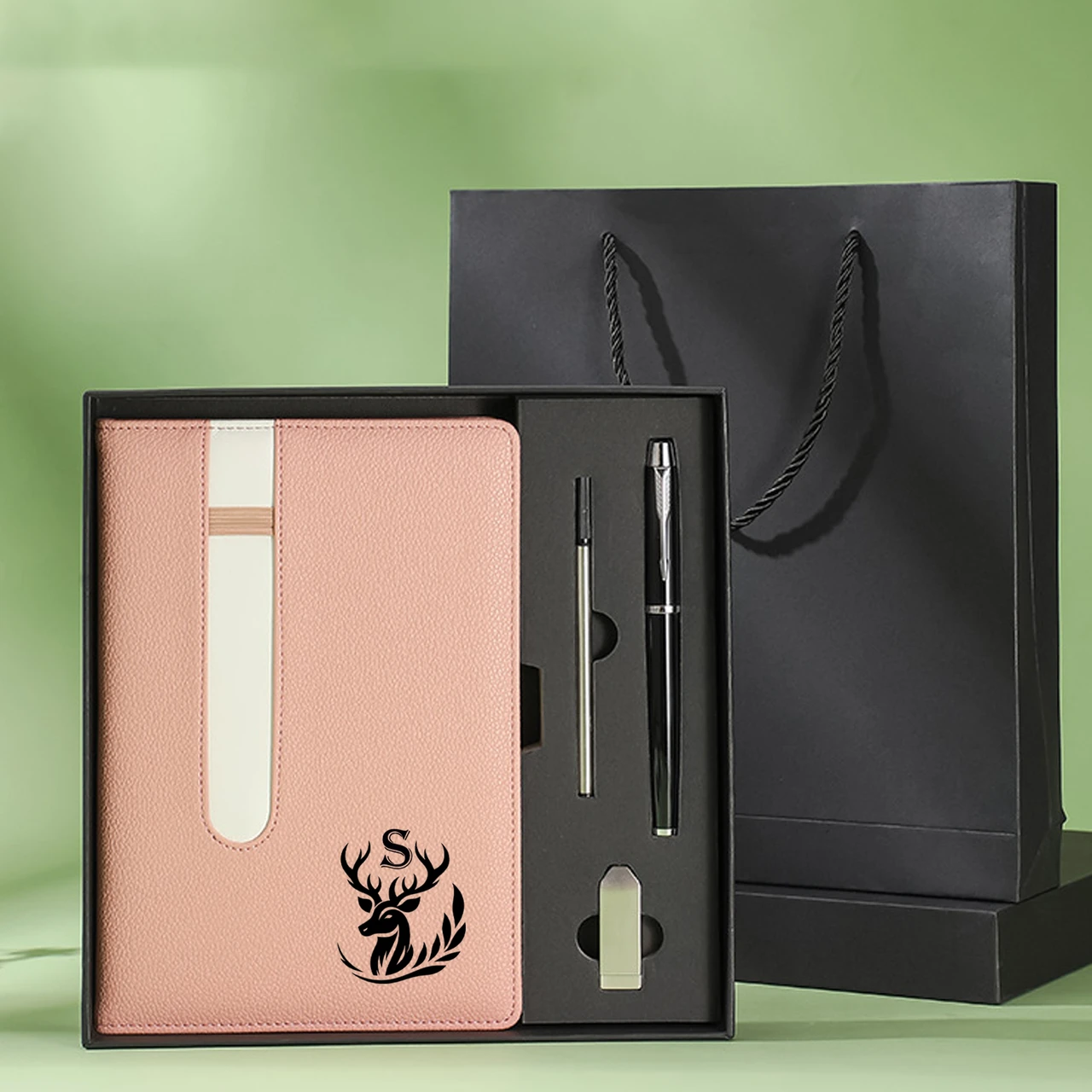 For DIY Custom A5 PU Leather Notebook Gift Set with USB Pen Logo