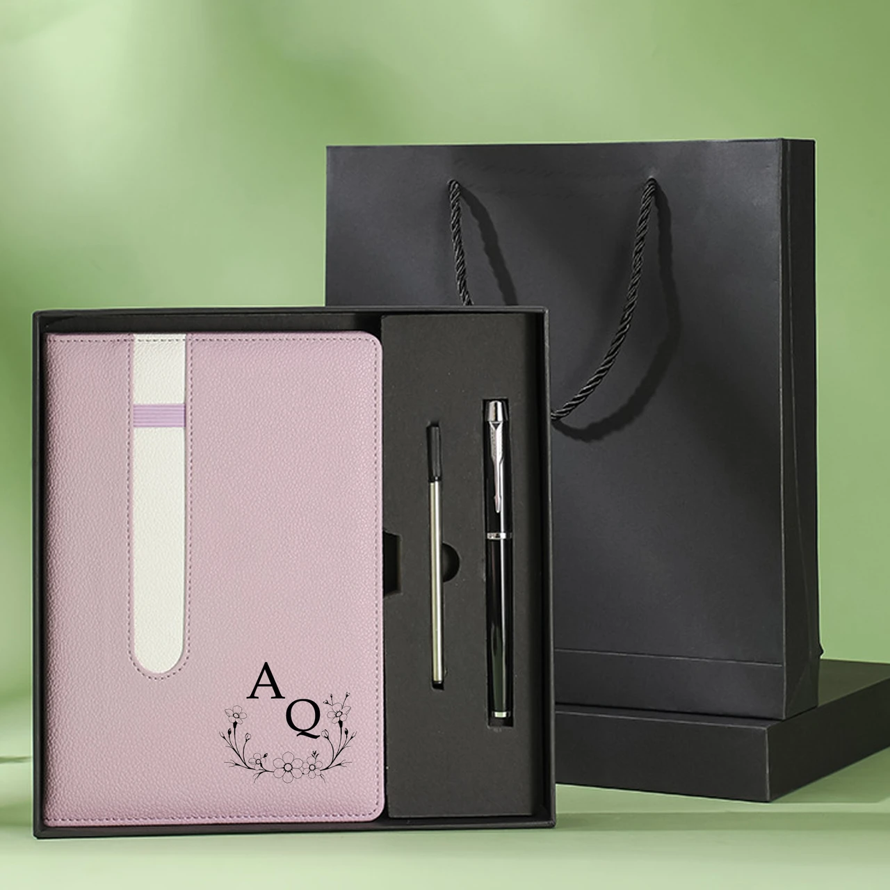 For DIY Custom A5 PU Leather Notebook Gift Set with Pen and Refill