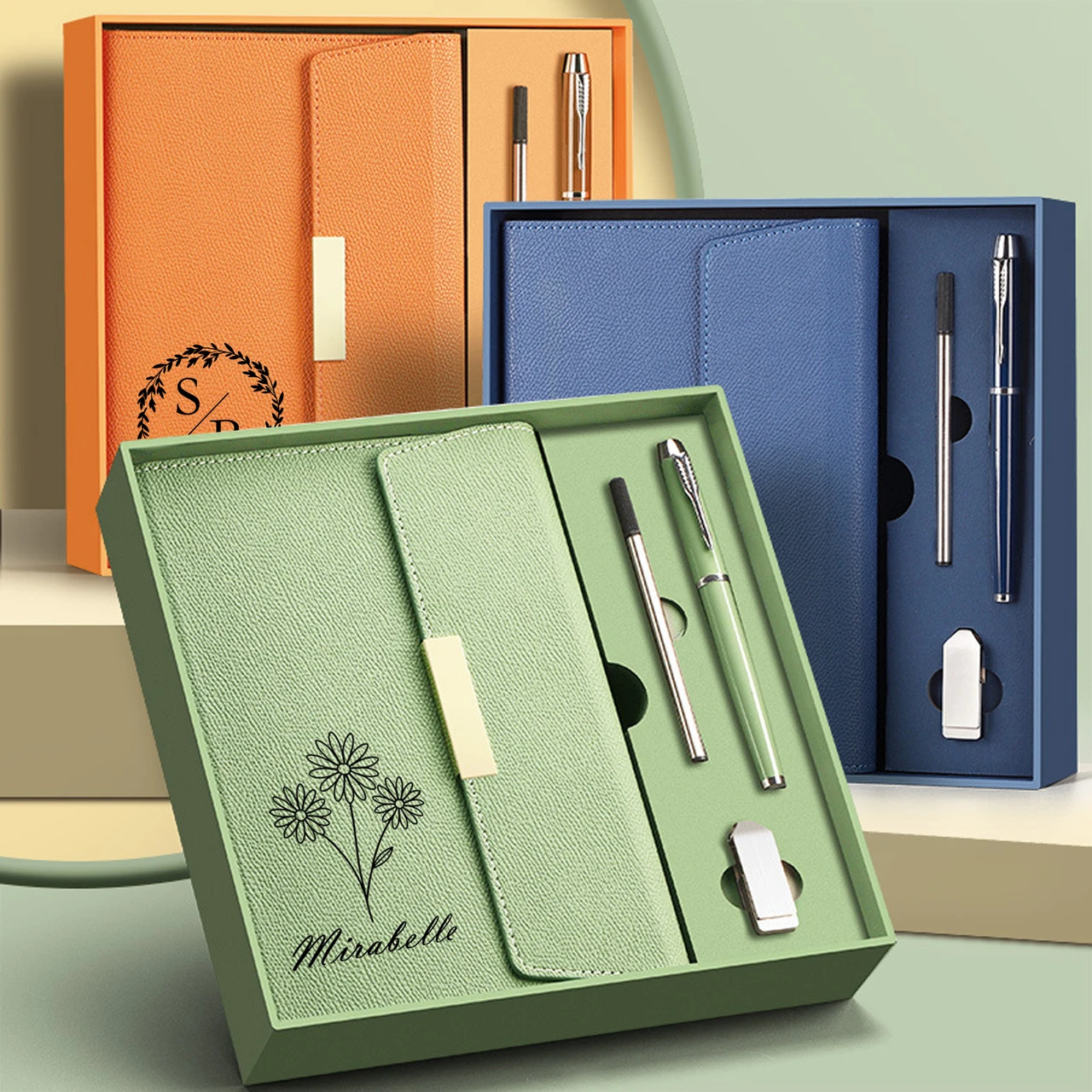 For DIY Personalized A5 Trifold Notebook Gift Set with USB and Pen