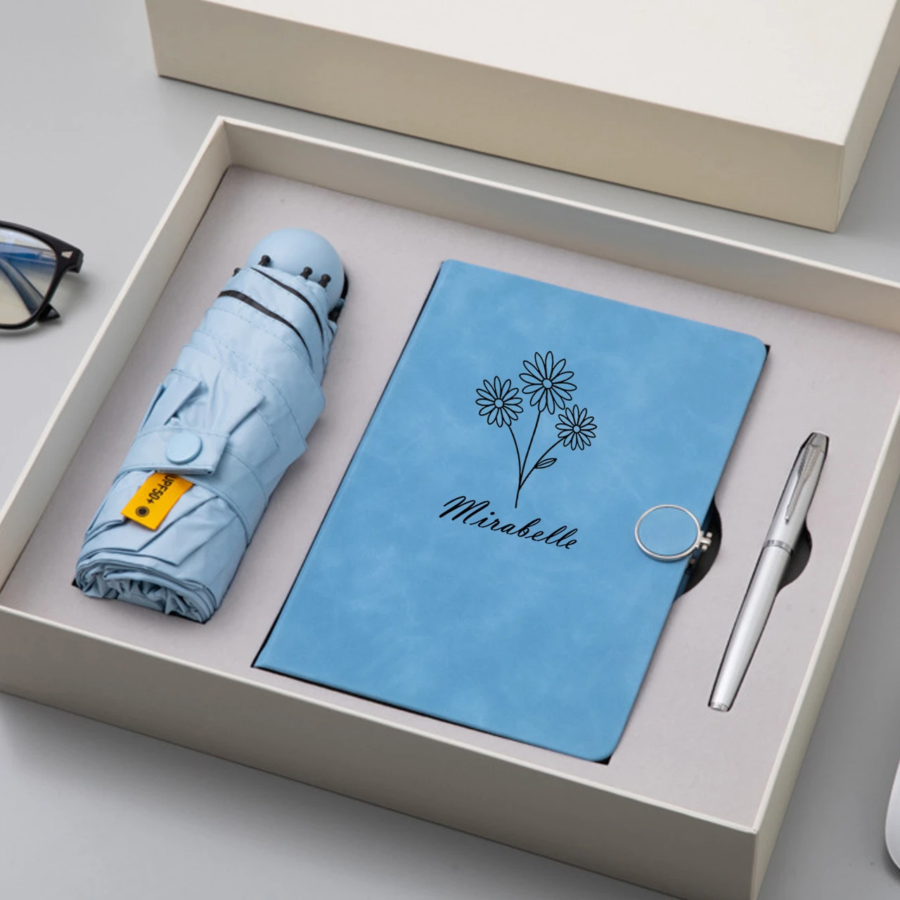 For DIY Personalized A5 Notebook Gift Set with Umbrella and Pen