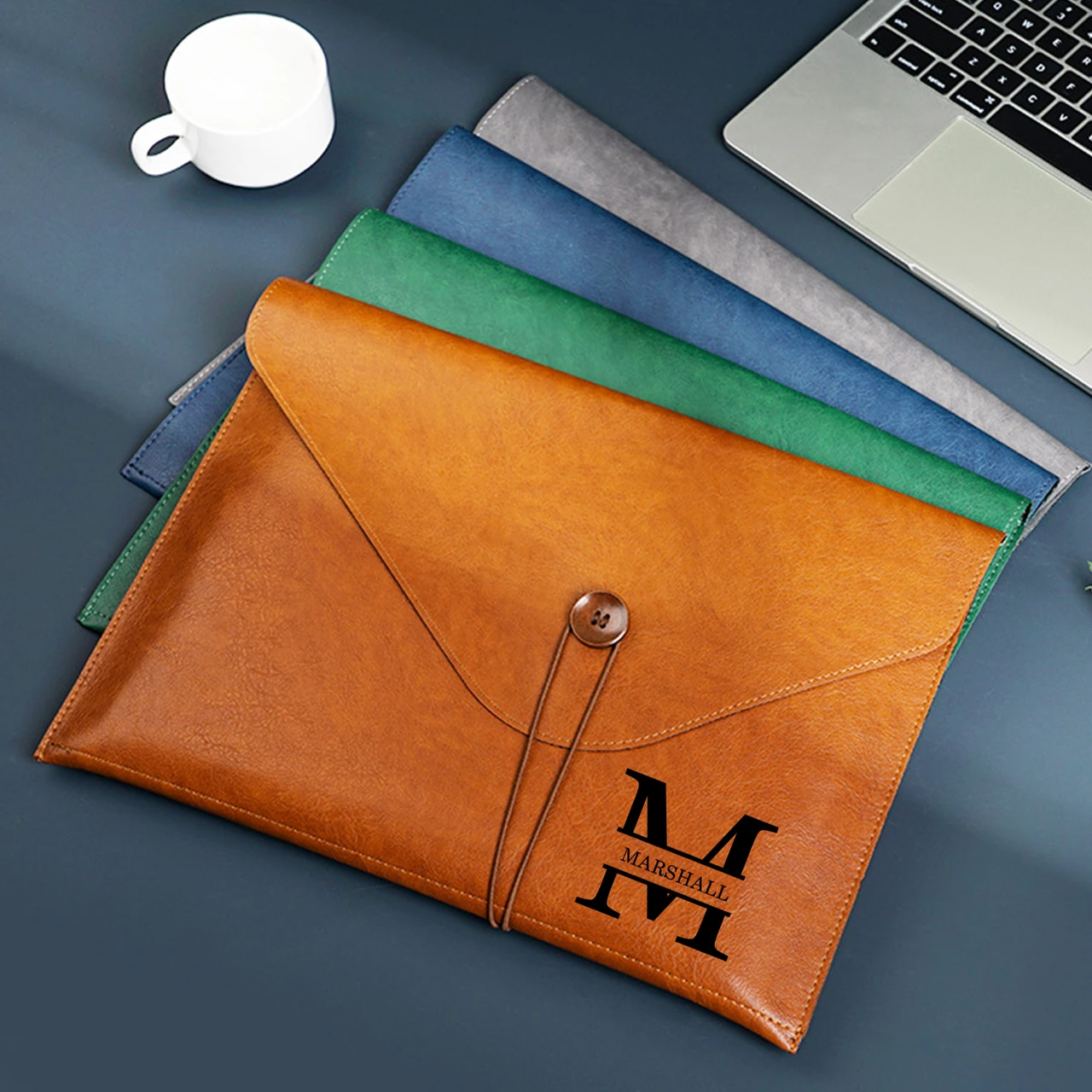 For DIY Custom PU Leather A4 Document Folder Vintage Button Bag