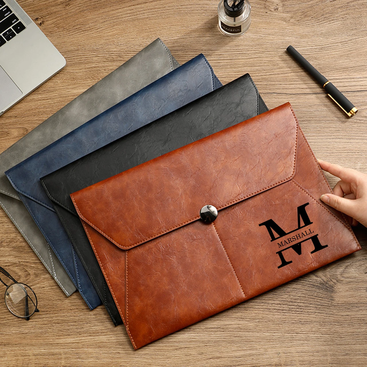 For DIY Custom PU Leather A4 Document Bag Waterproof Business Folder