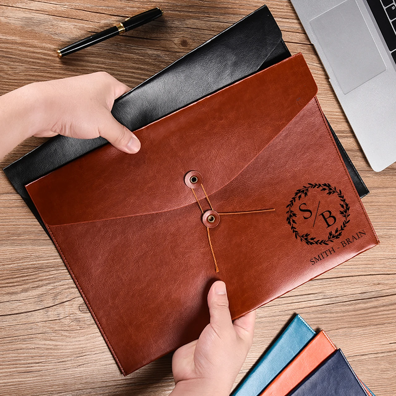 For DIY Custom PU Leather A4 Document Bag Vintage Business Folder