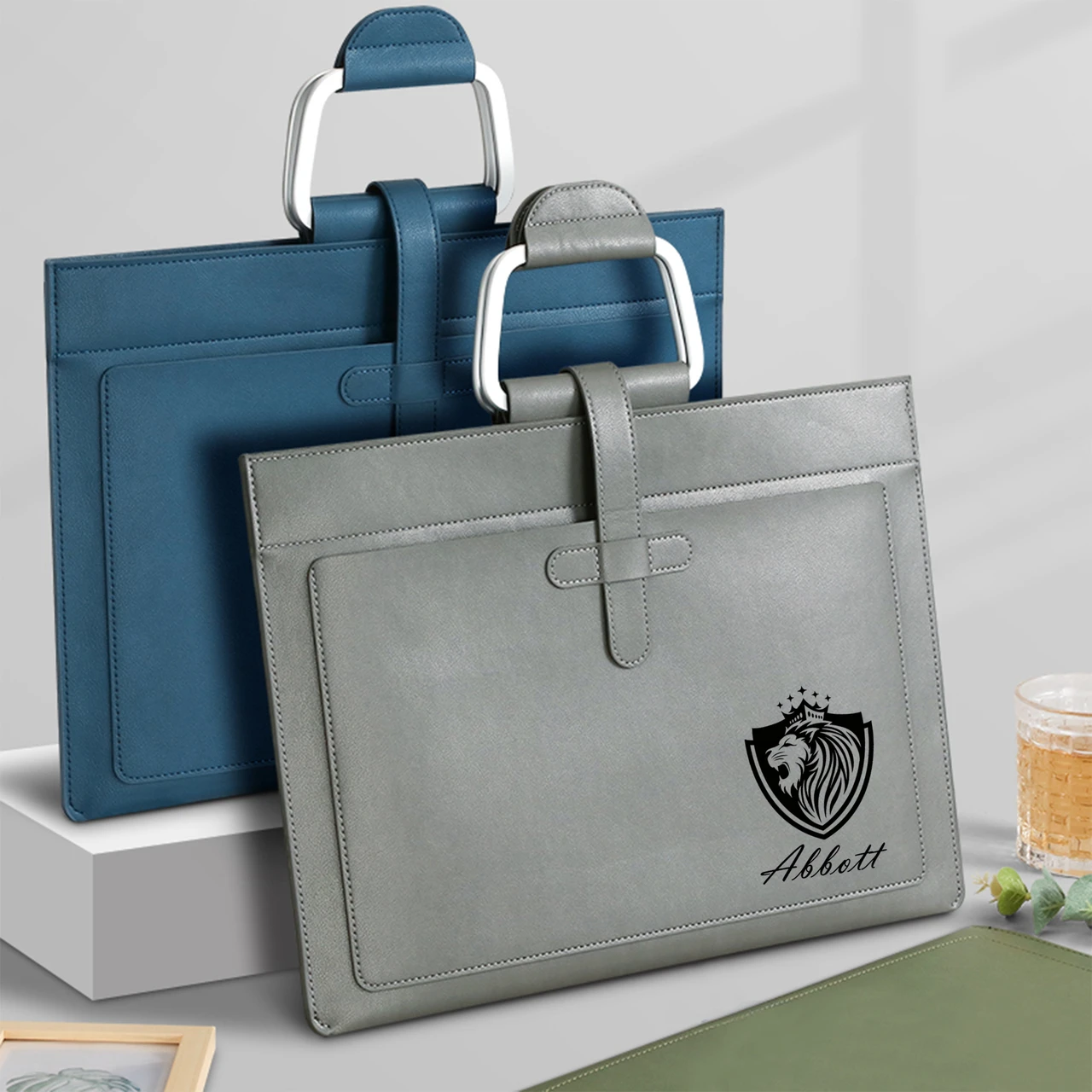 For DIY Custom PU Leather A4 Document Bag Waterproof Business Folder