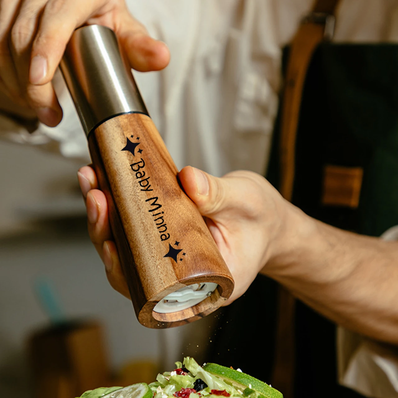 For DIY Custom Spice Grinder Set By Acacia Wood Stainless Steel 