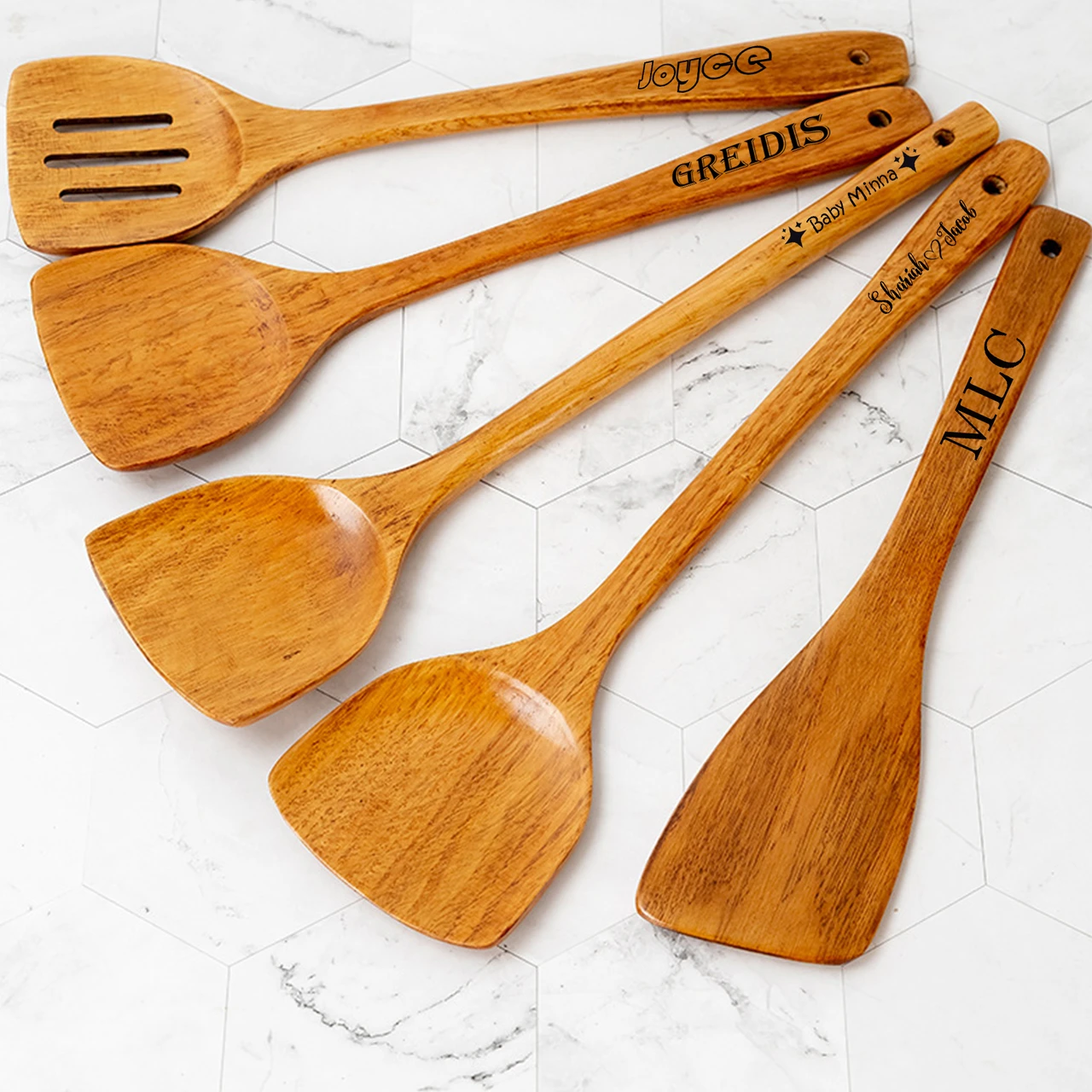 For DIY Custom Japanese Style Wood Spatula Set Long Handle Nonstick