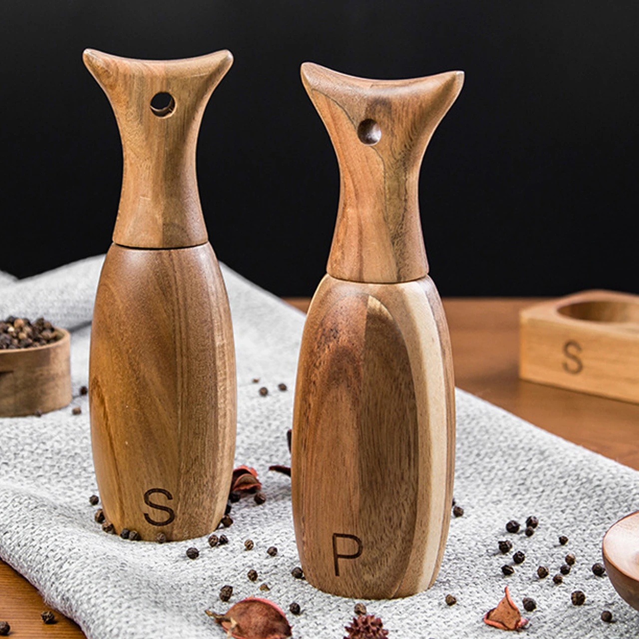 For DIY Custom Acacia Wood Grinder Set Adjustable Manual Mill 3Pcs