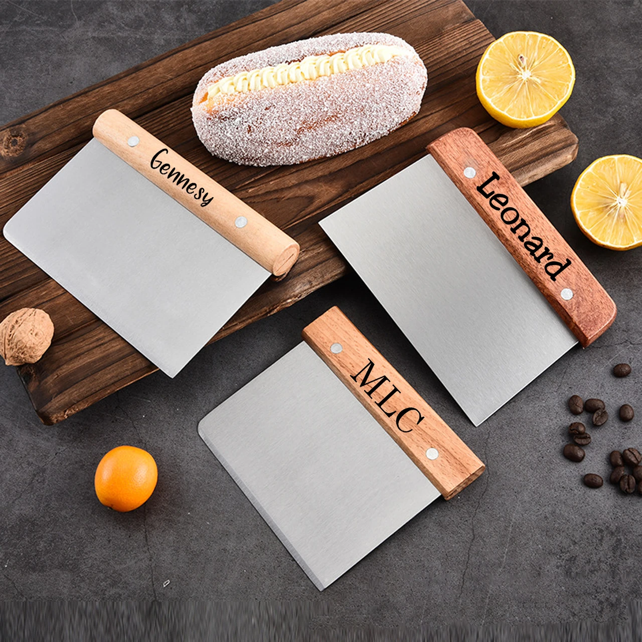 For DIY Custom Stainless Steel Dough Scraper with Wood Handle