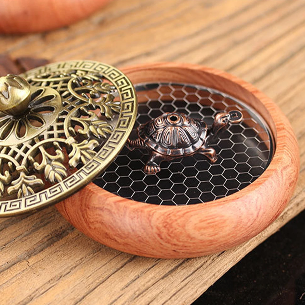 Incense Holder Brazilian Rosewood Design With Carved Lid For Home Meditation