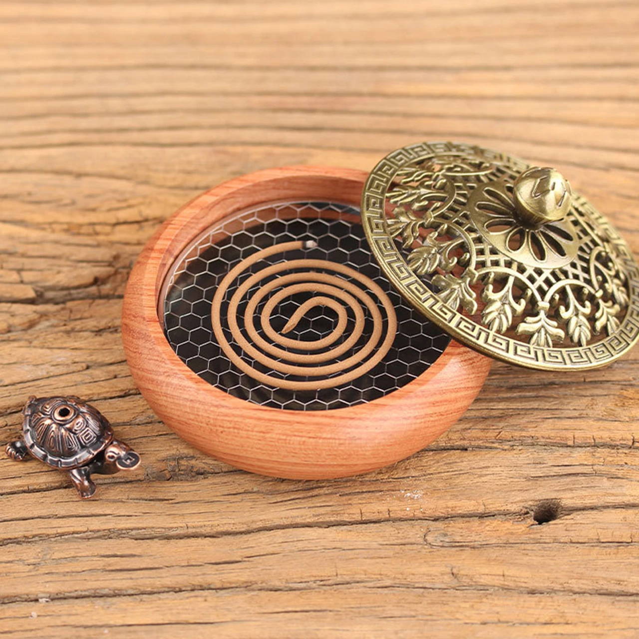 Incense Holder Brazilian Rosewood Design With Carved Lid For Home Meditation