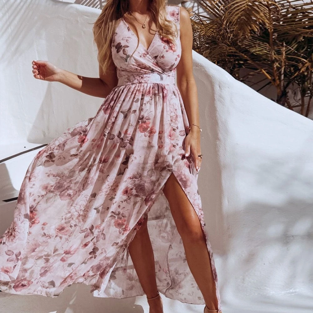 Dbvacay  Sleeveless V-Neck And With A Slit Maxi Dress