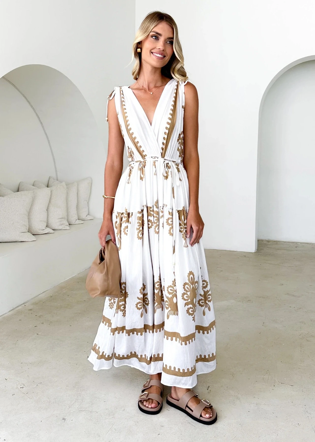 Dbvacay  Printed V-neck vacation Maxi Dress