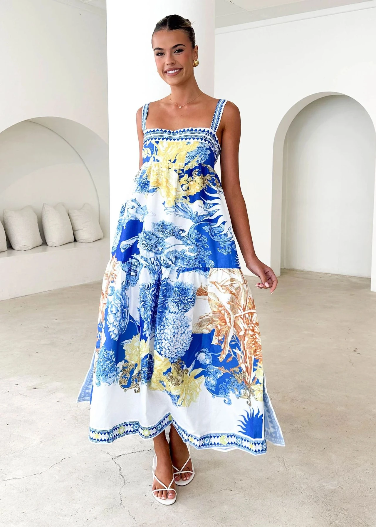 Dbvacay  Blue printed vacation camisole dress Maxi Dress