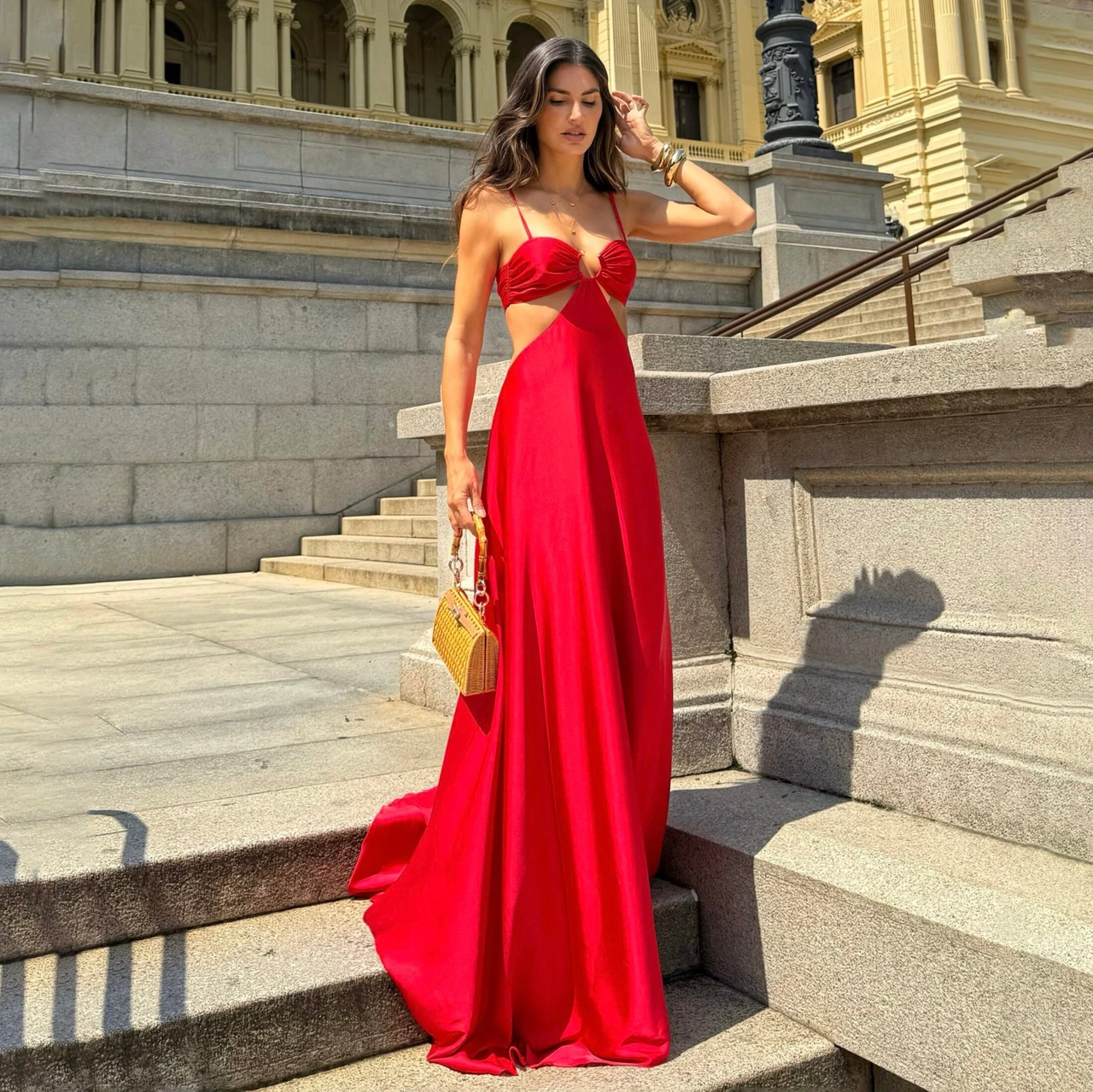 Dbvacay  Hollowout Metal Buckle Maxi Dress