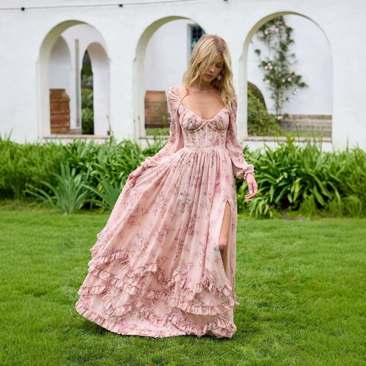 Dbvacay  High Quality Floral Print Split Maxi Dress