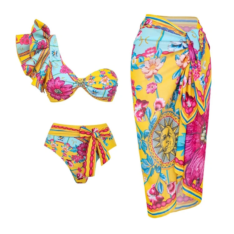 Ruffle Printed Bikini Skirt Swimsuit Set