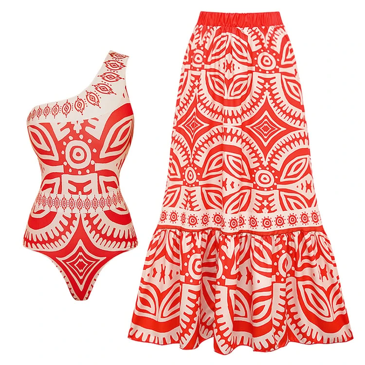 One Shoulder One Piece Swimsuit Set