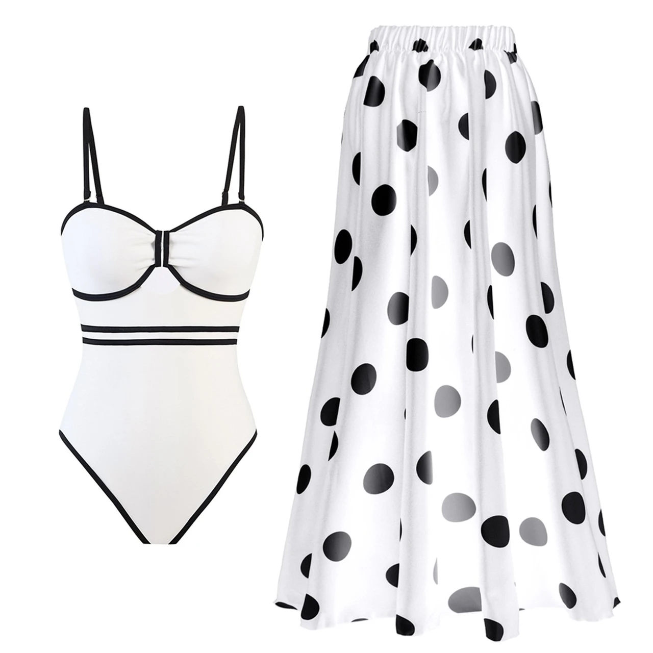 Polka Dot Print One Piece Swimsuit Set