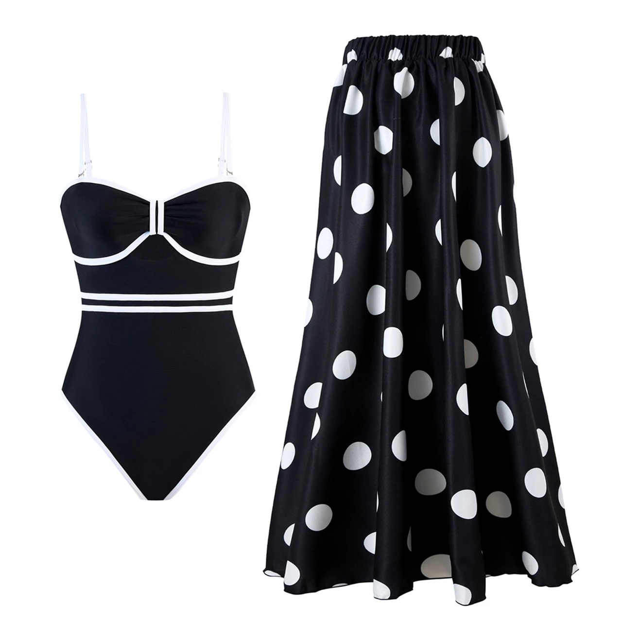 Polka Dot Print One Piece Swimsuit Set