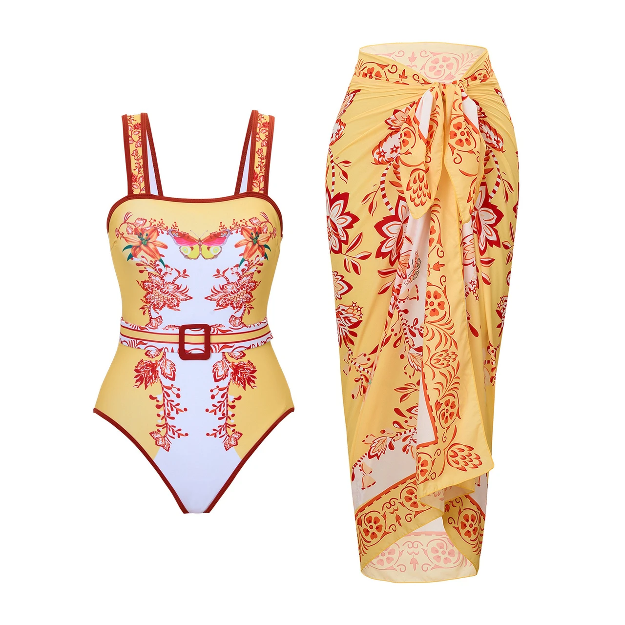 Printed One Piece Swimsuit Set