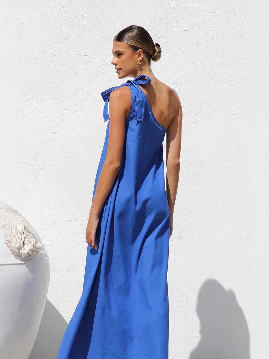 Dbvacay  Slant Shoulder Tie  A-Swing Maxi Dress