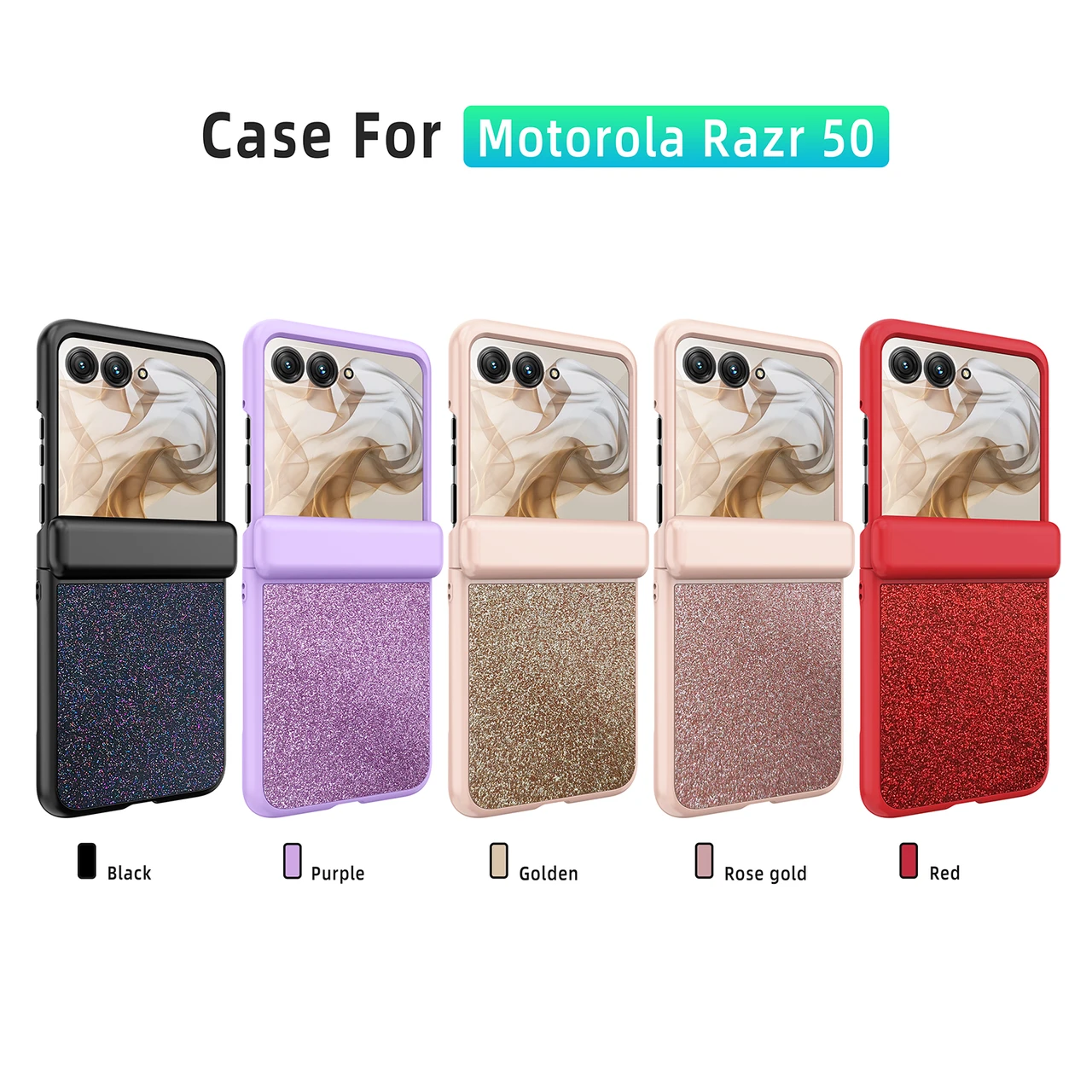 For Motorola Razr 50 Litchi Leather Case Spring Hinge Full Protection