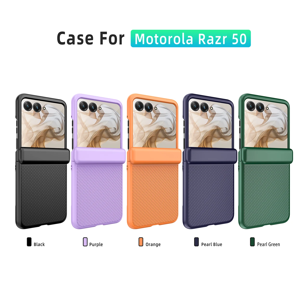 For Motorola Razr 50 Grid Texture Case Spring Hinge Shockproof Cover