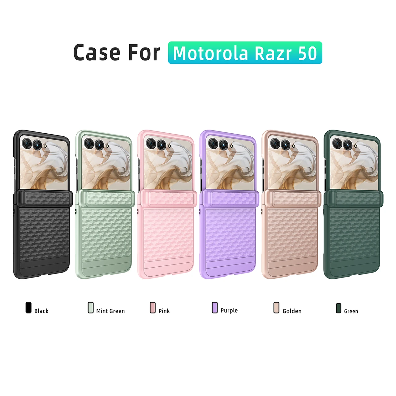 For Motorola Razr 50 Cube Texture Case Spring Hinge Slim Shockproof Cover