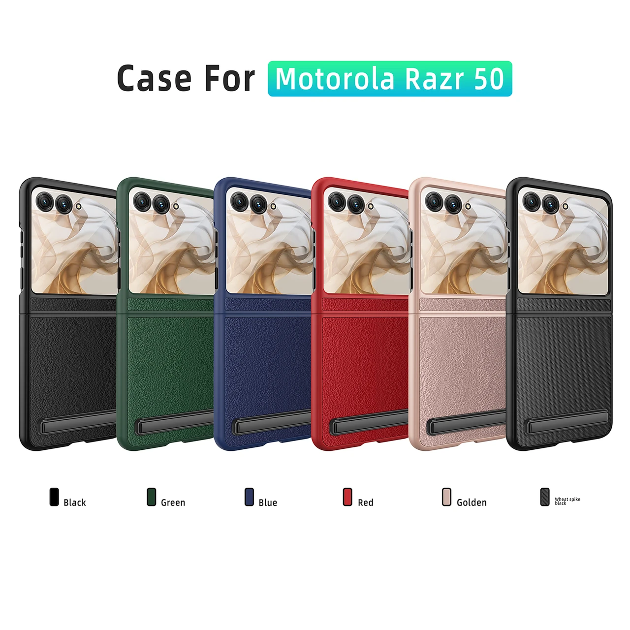 For Motorola Razr 50 Litchi Leather Stand Case Foldable Shockproof Cover